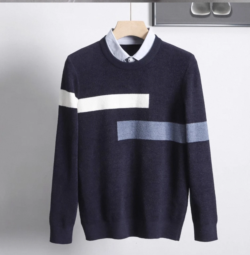 【断码福利】秋冬新款刺绣假两件加绒加厚男士时尚条纹衬衫撤柜剪标