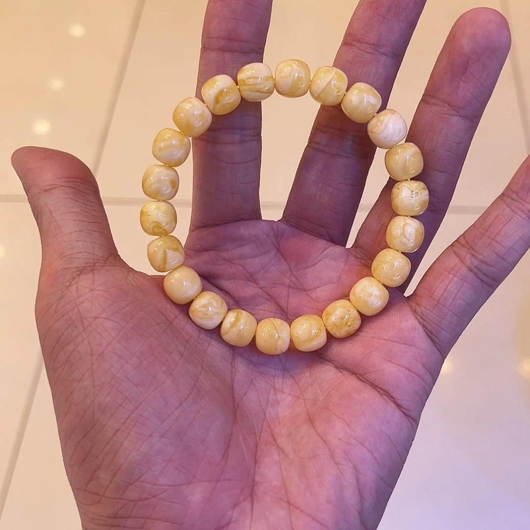 蜜蜡未镶嵌手串浓蜡溶洞9.5mm*9mm精工高桩
