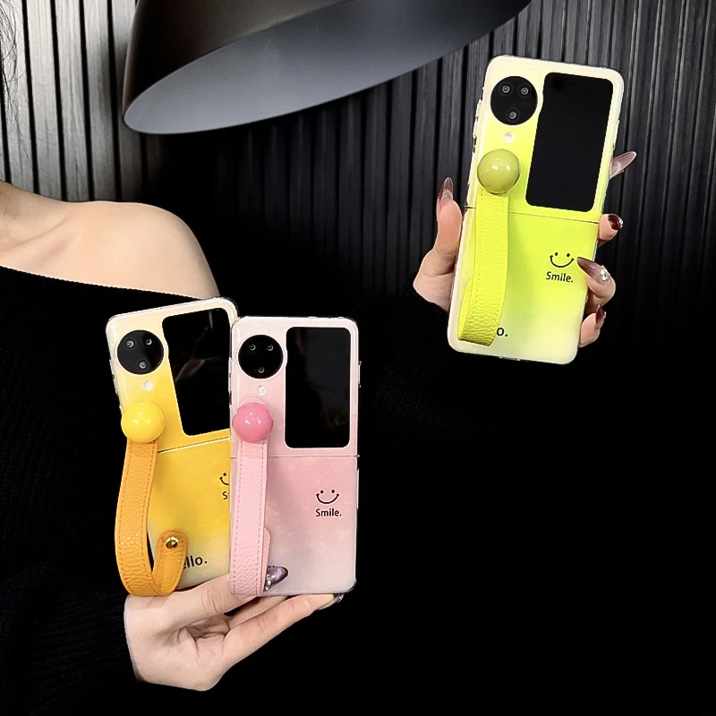 适用oppofindn3flip手机壳新款n3flip套oppo贝壳纹渐变色笑脸女款