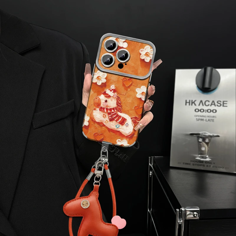 适用于【苹果/oppo/华为/vivo/小米】电镀大视窗围巾小马防摔手机壳