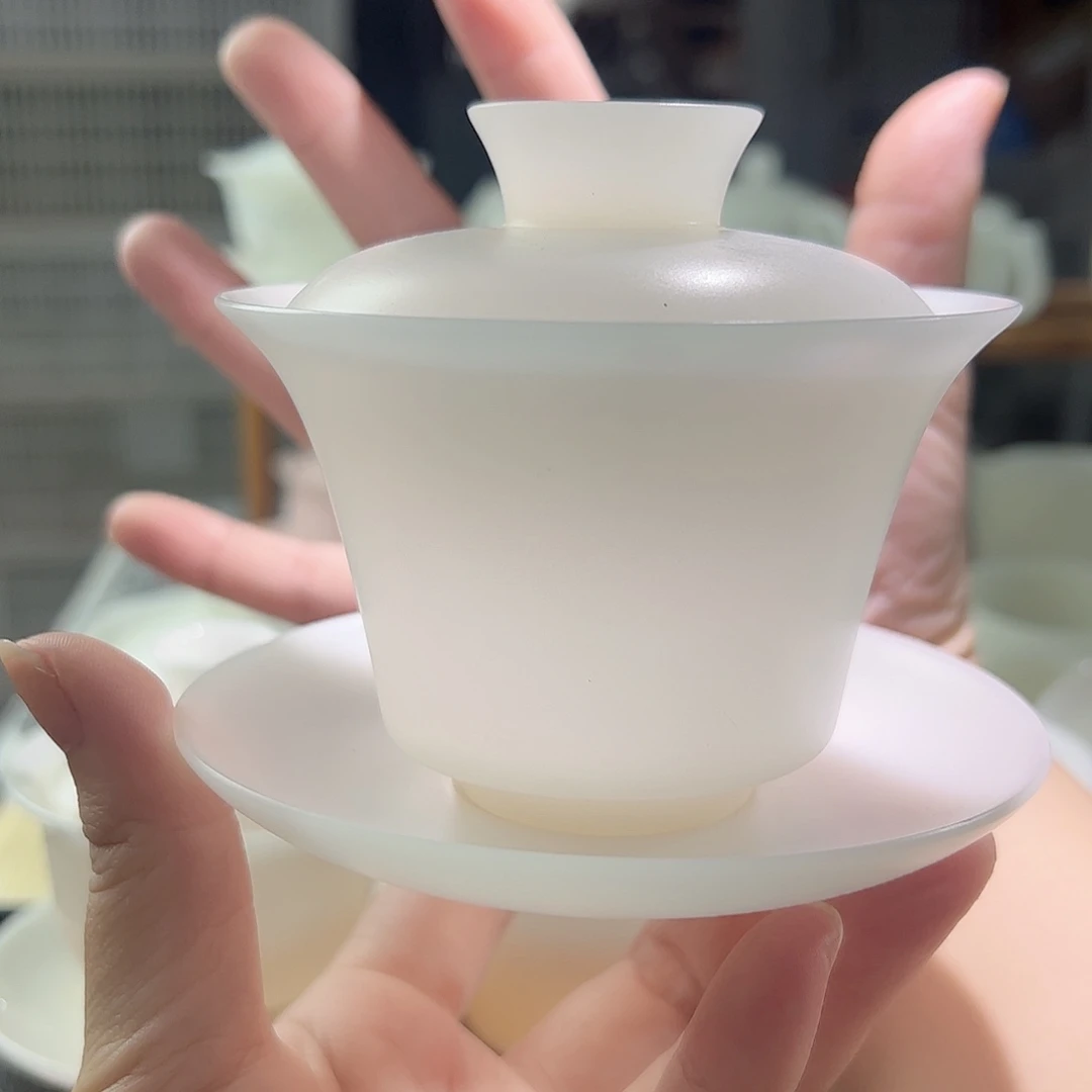 素烧璞玉薄胎马蹄三才盖碗满容180ml