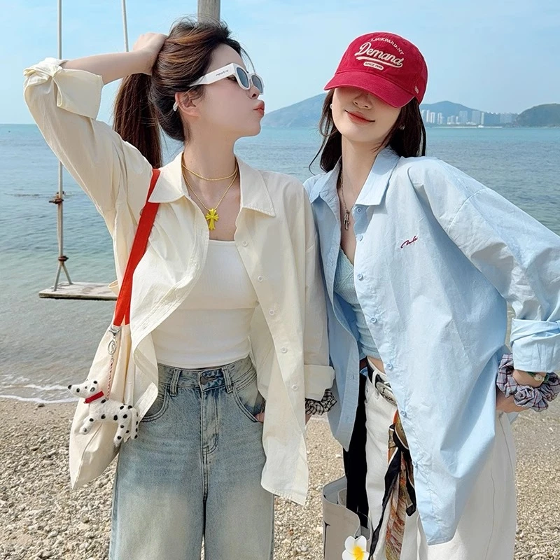 蓝色衬衫女装内搭叠穿衬衣2025开春夏季新款宽松穿搭长袖外套上衣