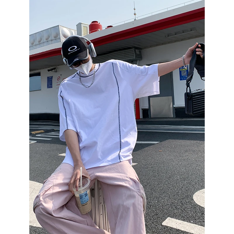 新款夏季美式复古高级感短袖日常休闲T恤男女爆款半袖宽松上衣