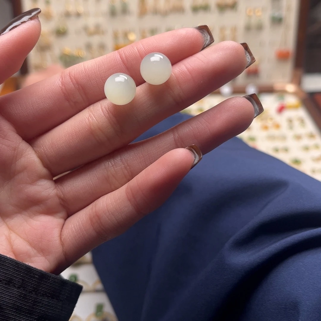 和田玉银S925镀金镶嵌耳坠