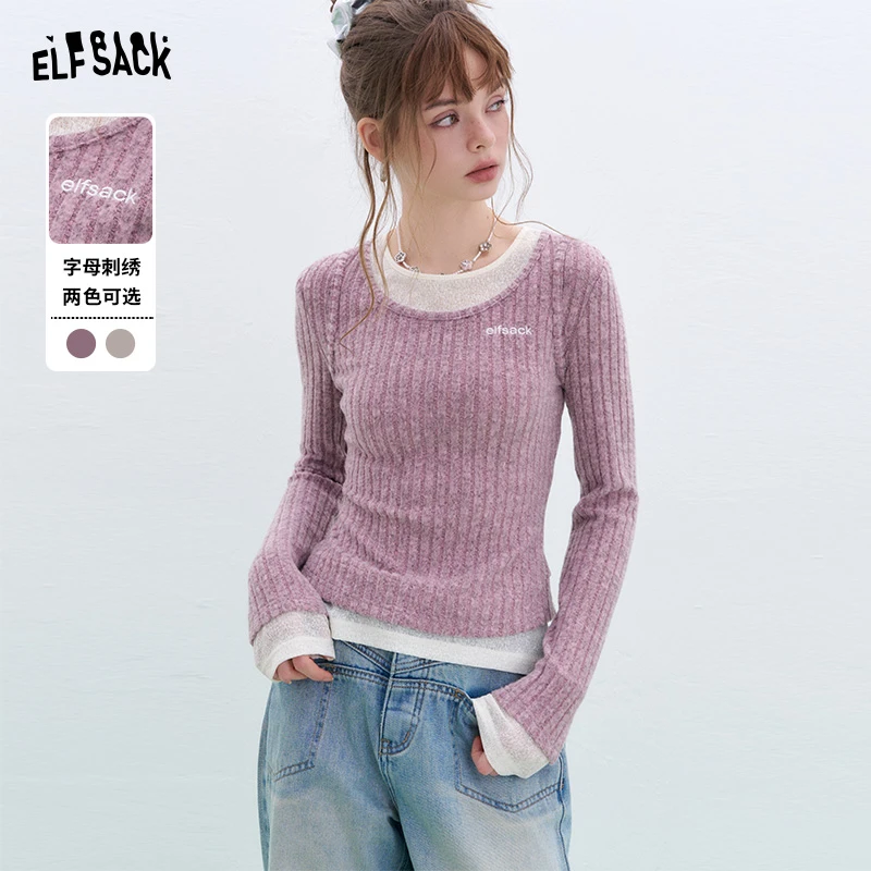 妖精的口袋学姐的温柔假两件拼接针织衫2025冬新内搭25406010