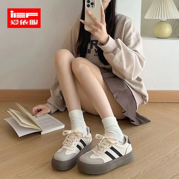 IEF/爱依服德训鞋女鞋2025新款春秋季厚底小白鞋复古阿甘鞋休闲运