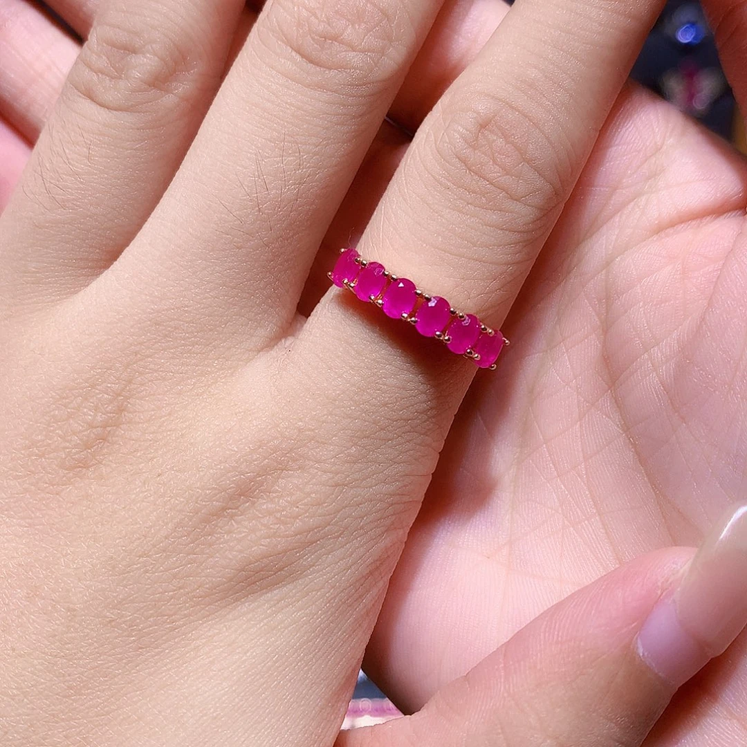 戒指红宝石银S925镶嵌