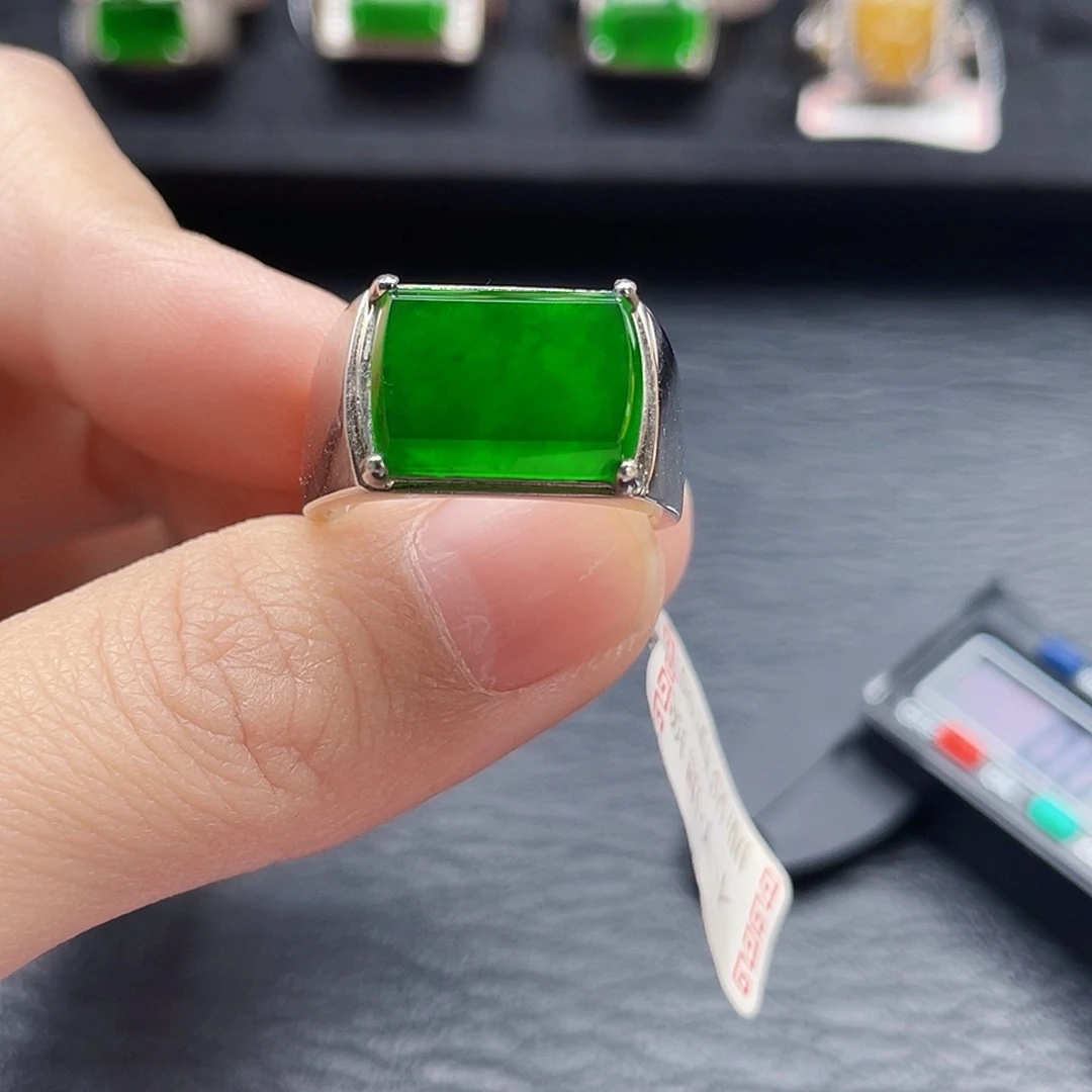 翡翠戒指银S925镶嵌天然a货翡翠1496