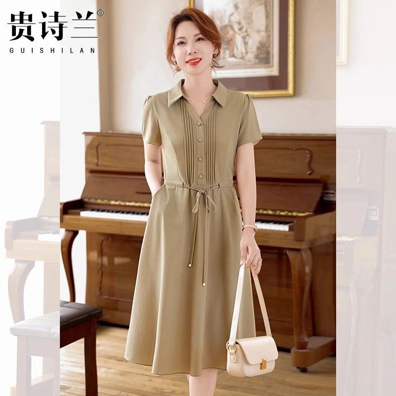 妈妈夏装短袖连衣裙收腰显瘦2025新款中老年女士夏季洋气大码裙子