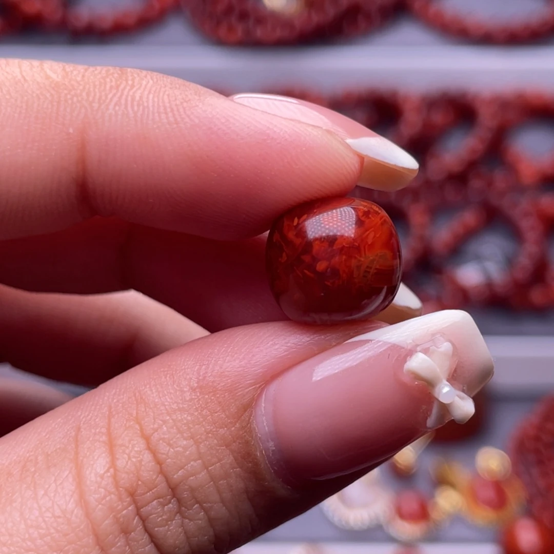 _***Q南红玛瑙未镶嵌其他全原矿）12mm瓦西牛血火焰纹单珠