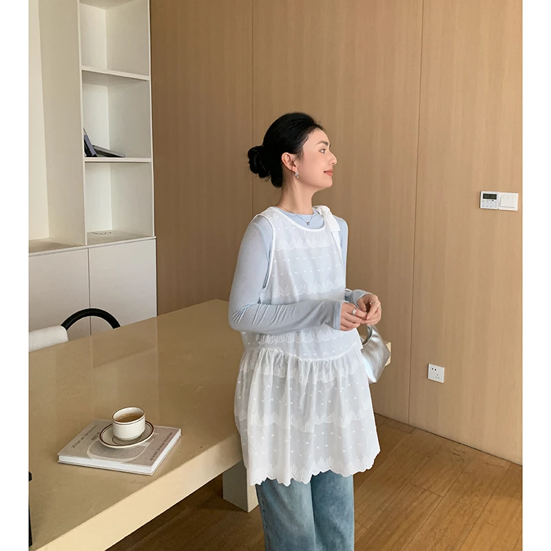 ZMA孕妇装【超火罩衫套装】春秋季ootd穿搭时尚宽松蕾丝长袖拼接