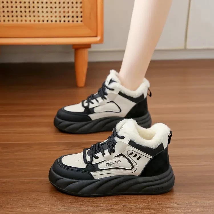 女生秋新款高帮加绒休闲板鞋老爹鞋ZL306