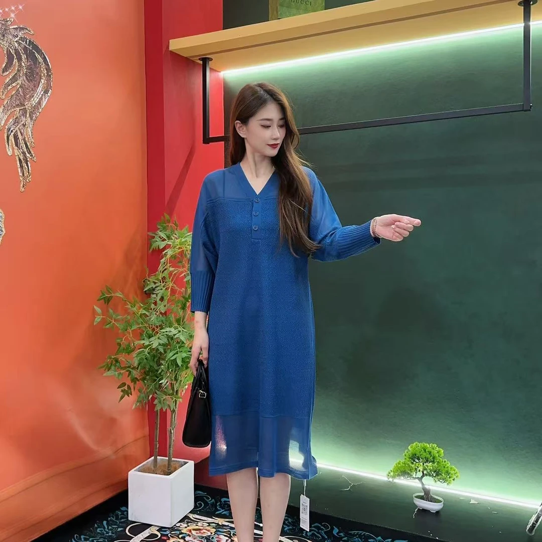 8198 多金大码气质减龄长款A字裙子春夏季套装女装设计感连衣裙女