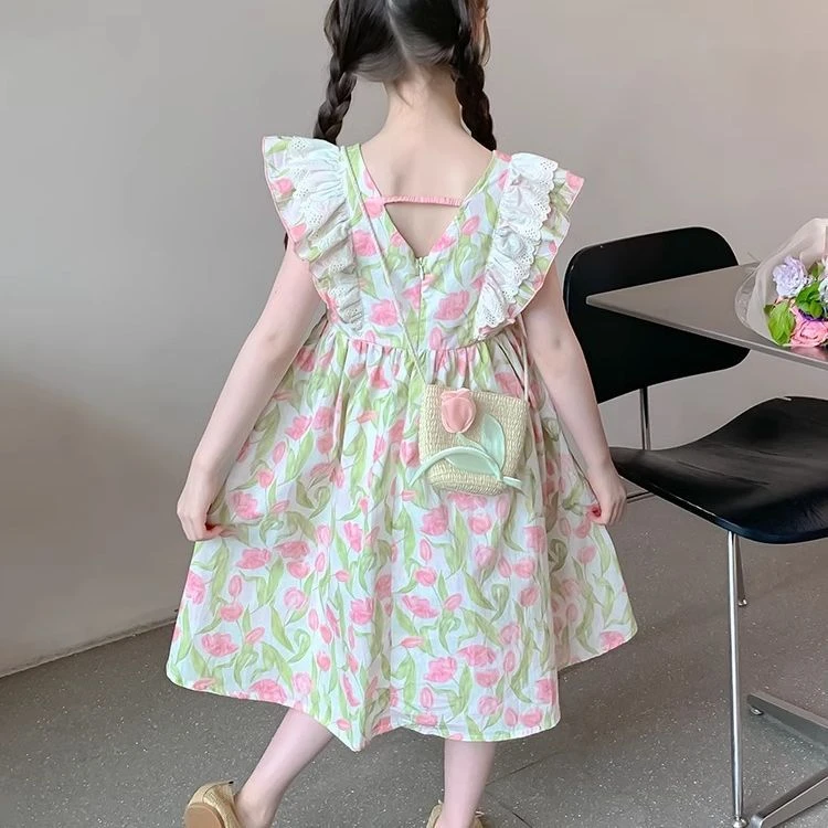 女童连衣裙夏季2025新款洋气儿童碎花花朵裙子夏装女宝宝公主风裙