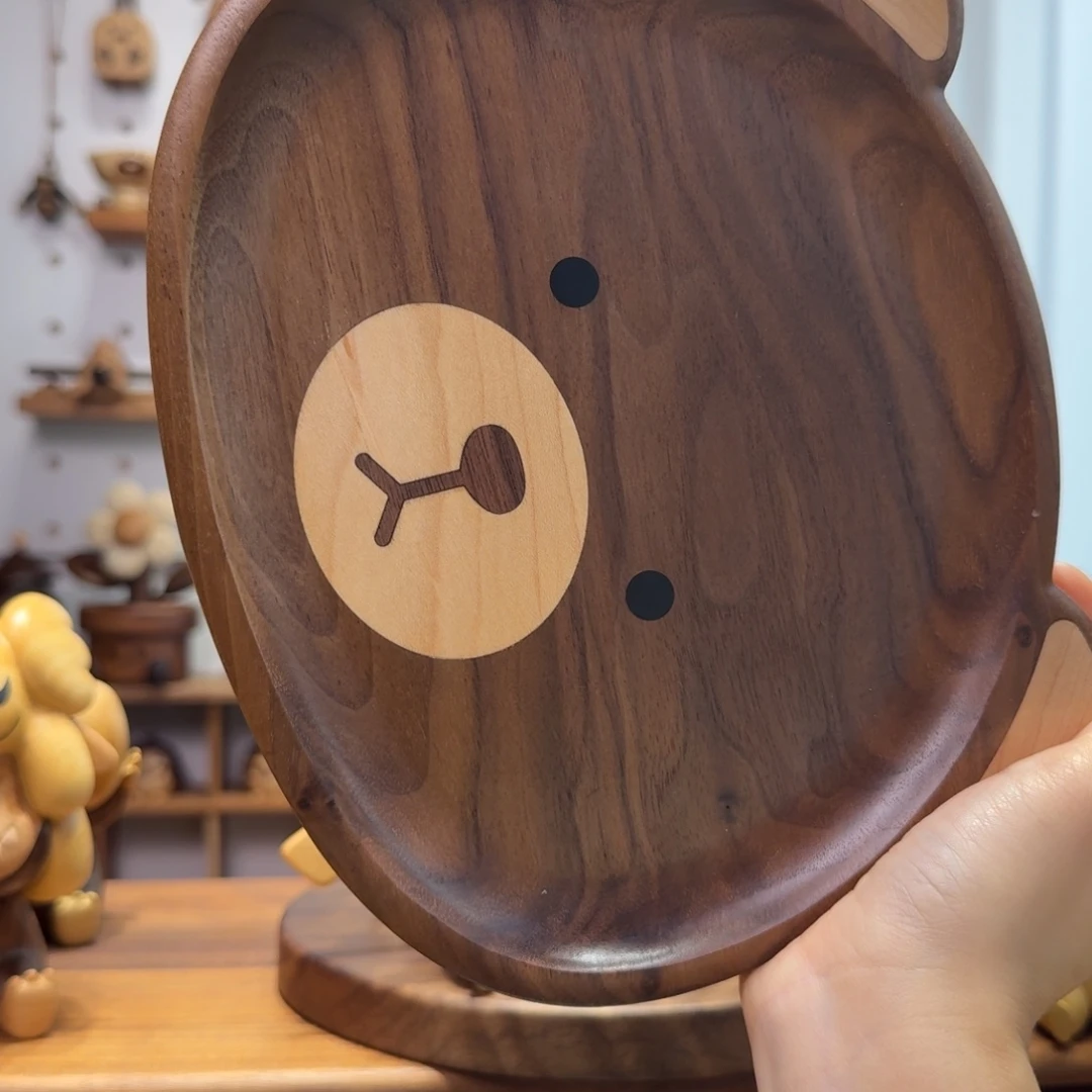 木黑胡桃小熊盘子