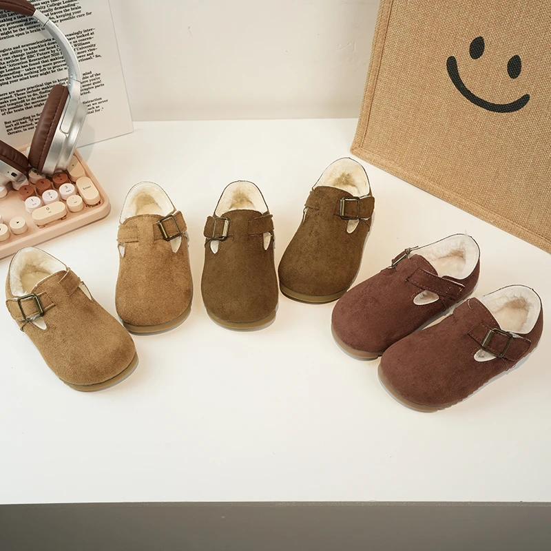 男女同款加绒勃肯鞋魔术贴女宝棉鞋韩版小童皮鞋秋冬季爆款牛反绒