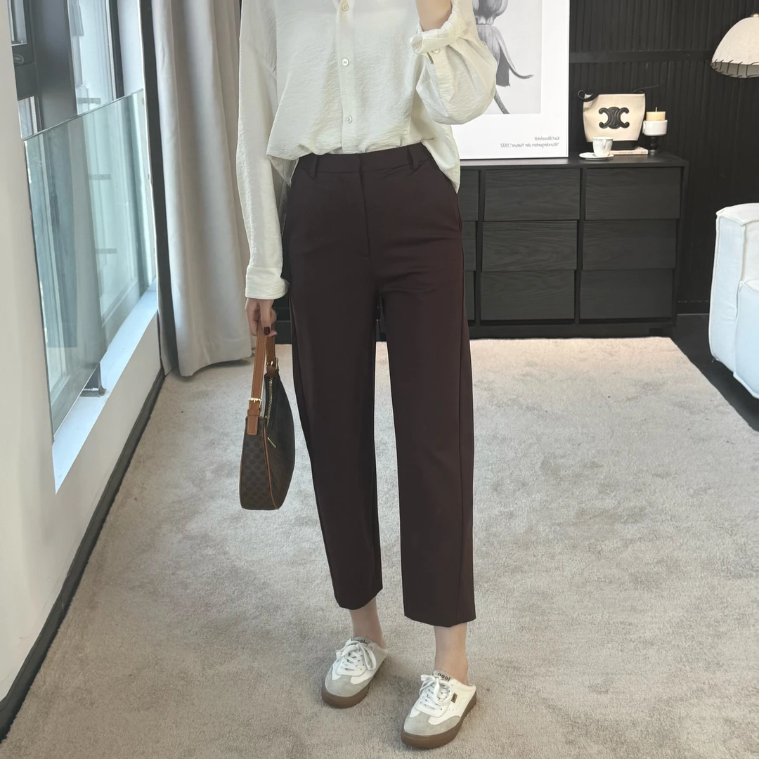 索菲丝尔春季烟管小直筒休闲裤2025气质通勤显瘦简约九分女511076