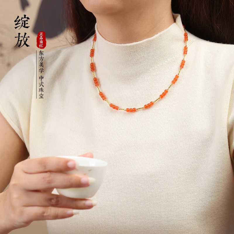 玖禧南红原矿无胶 绽放设计款项链 SJC2064A