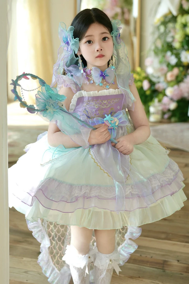 【美人鱼】小女孩女宝生日夏季走秀公主女蓬蓬纱儿童生日公主裙