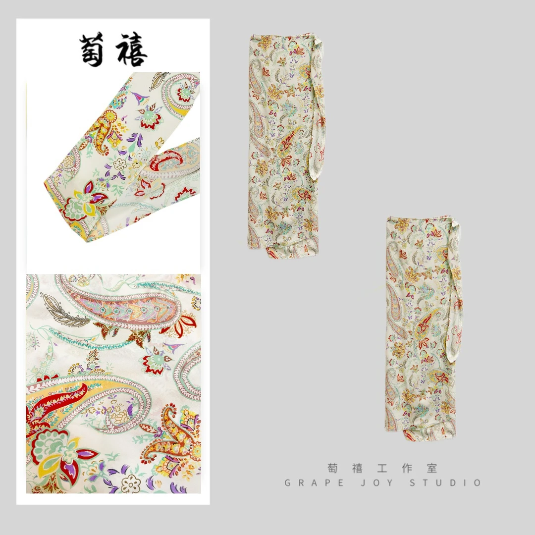 【萄禧】简约设计感百搭印花度假风侧绑带一片式半身裙KDQ2273