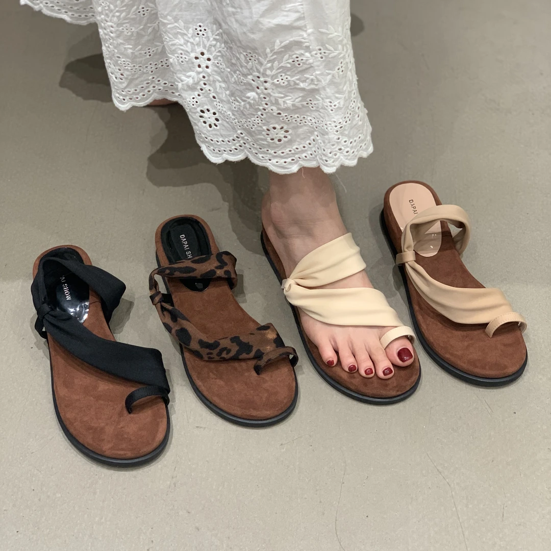 复古豹纹坡跟套趾法式凉鞋女2025夏季新款配裙子气质度假风罗马鞋