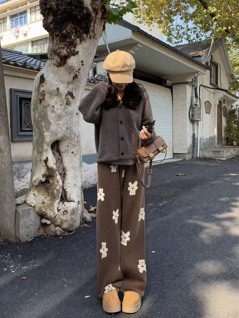 冬季加厚女士云朵暖绒仙女裤宽松休闲韩版小碎花家居睡裤可外穿