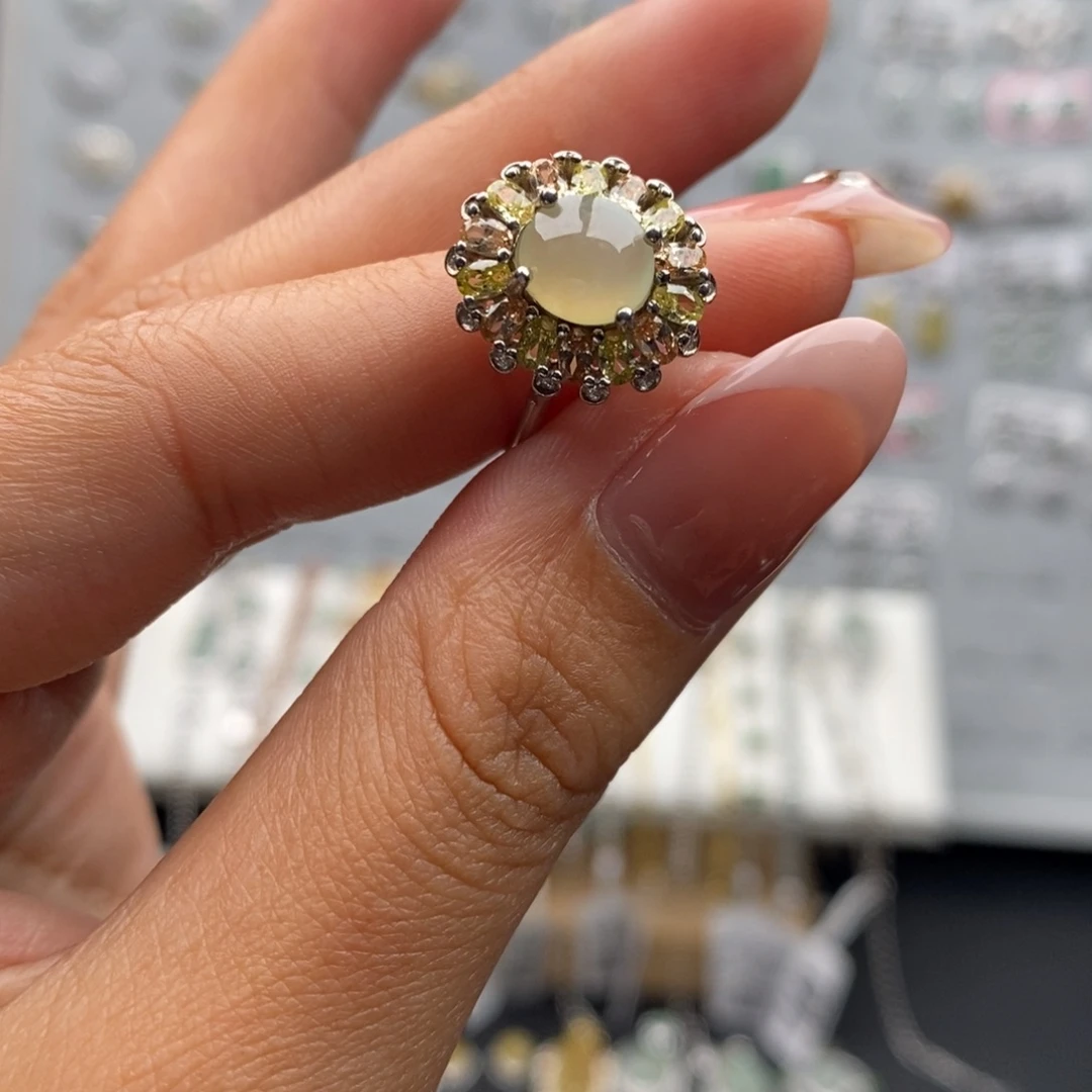 翡翠银S925镶嵌戒指天然翡翠