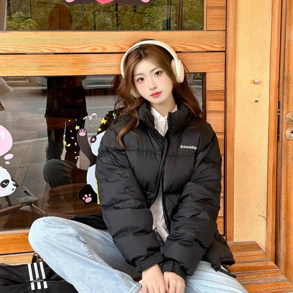 新款男女同款羽绒服短款加厚韩版宽松黑色休闲保暖外套