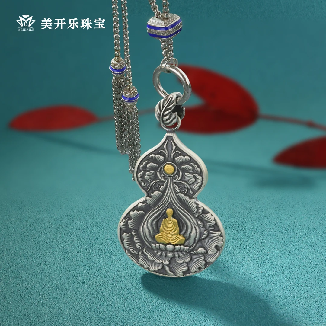 吊坠足银 无相佛项链美开乐足银双面实心做旧百搭个性纯银项链