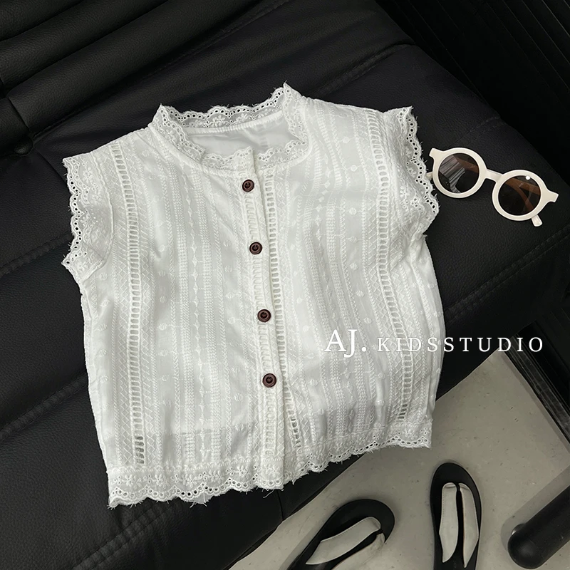 现【奶糖蕾丝】阿卷夏装无袖镂空薄款软蕾丝花边无袖上衣MPG6025