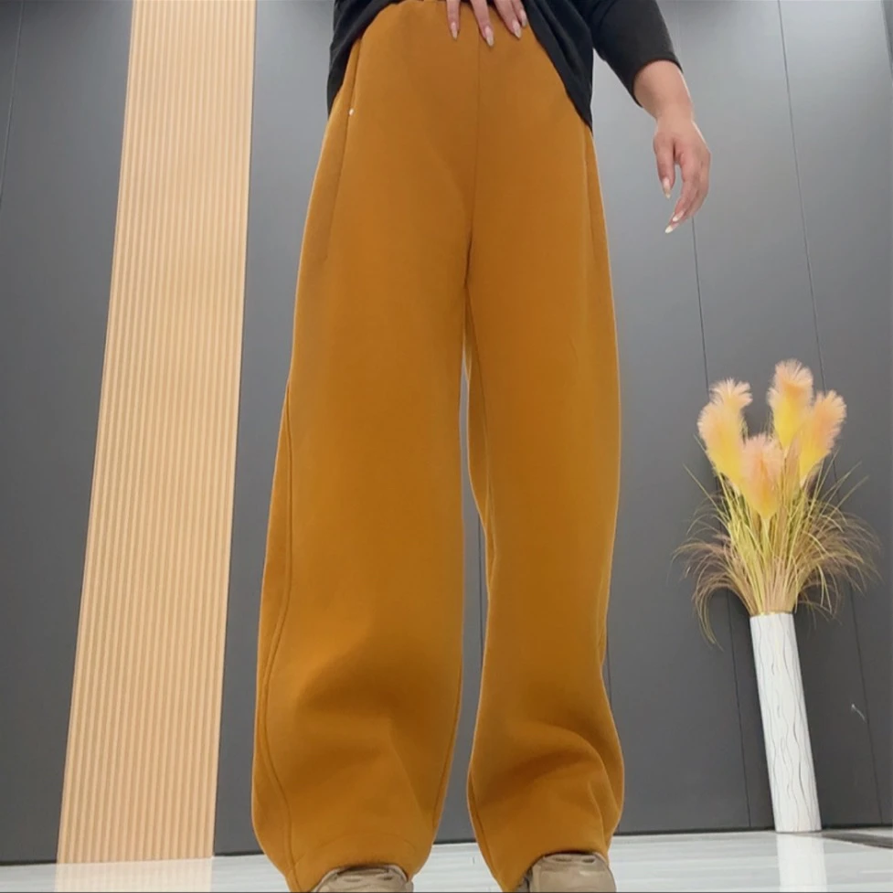 新款加绒加厚高腰休闲百搭弯刀裤时尚显瘦长裤运动宽松垂感-3251