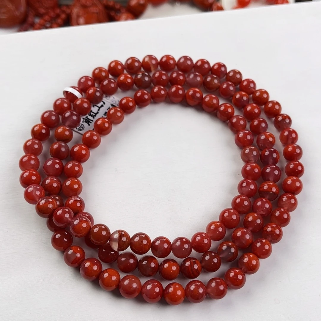 南红玛瑙未镶嵌手链瓦西牛血红火焰圆珠多圈8mm