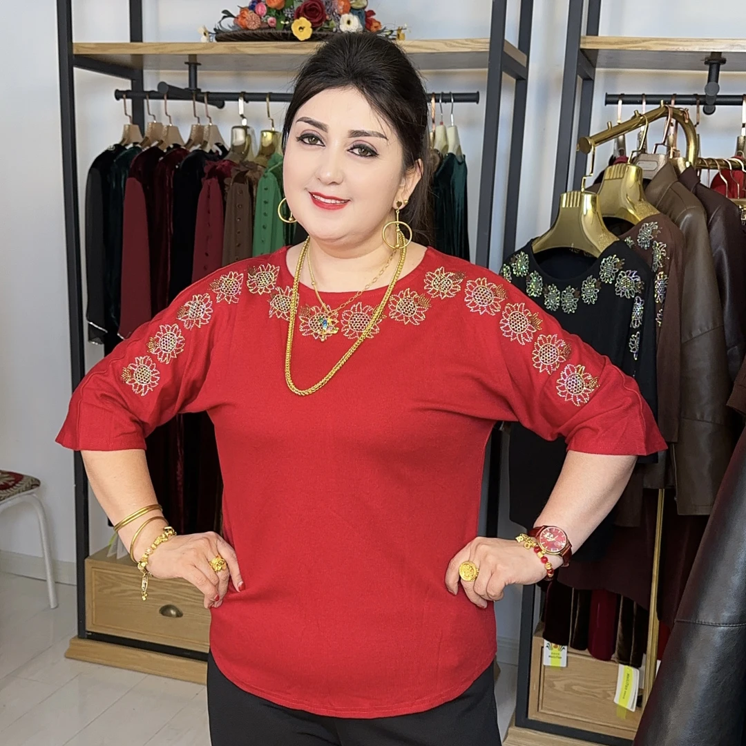 【MeiLiTan】女装上衣宽松减龄气质网红时尚女士设计师圆领