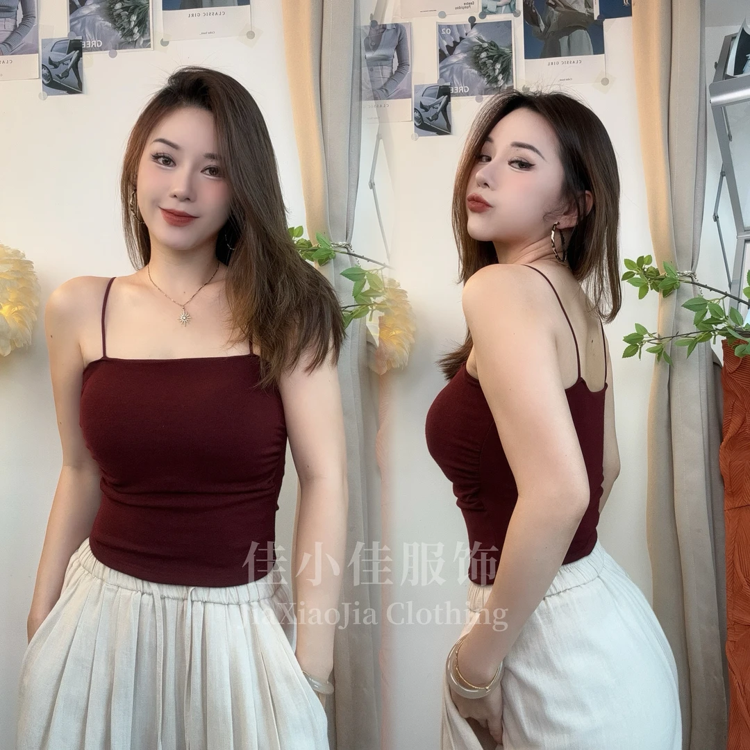 纯欲褶皱设计遮肉带胸垫百搭吊带新款收腰显瘦内搭外穿背心女