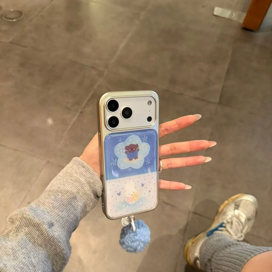 韩风拼接少女小熊米菲兔适用苹果17promax可爱16pro手机壳15/1413