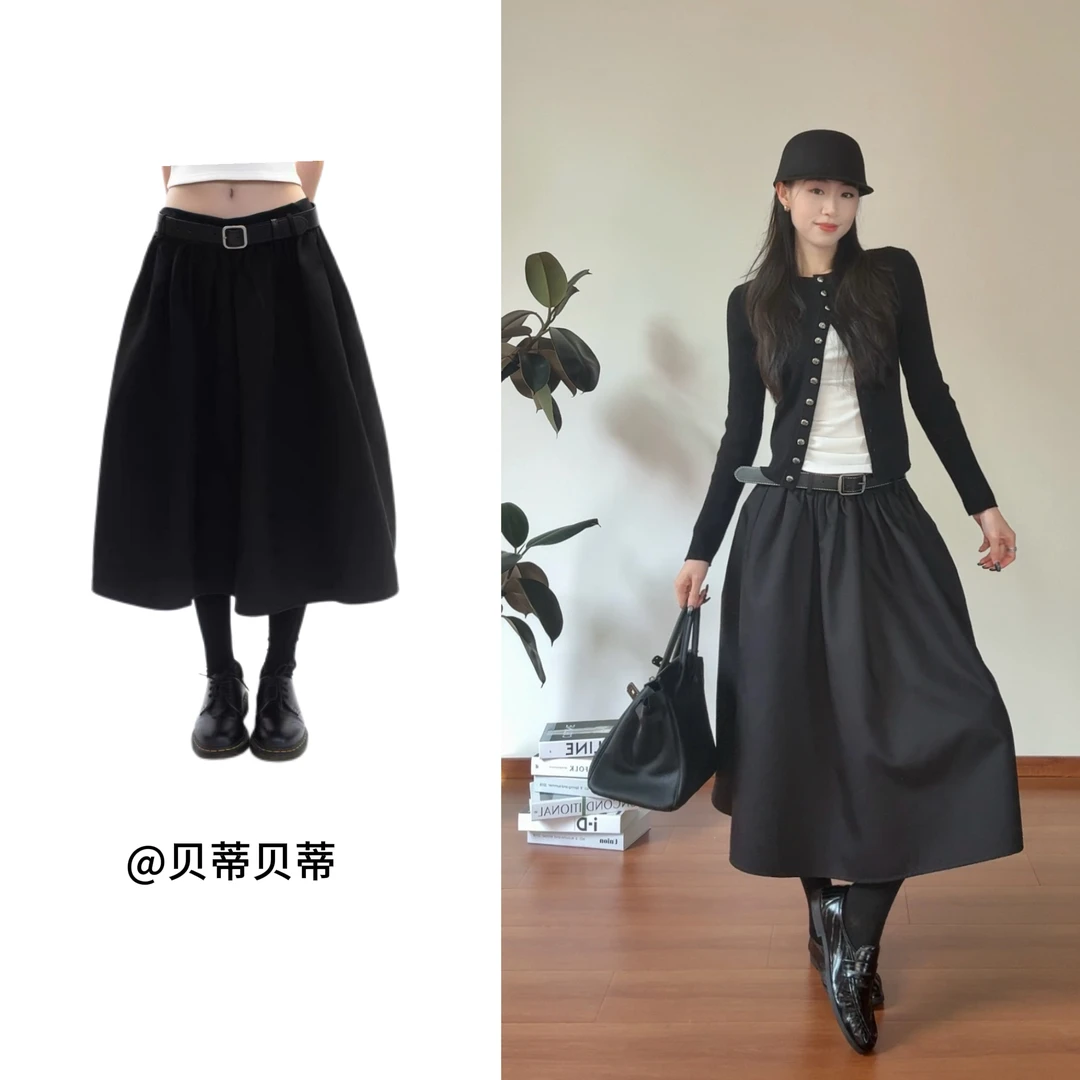 韩系气质风中低腰中长款A字版型过膝半身裙女秋冬上新时尚百搭款