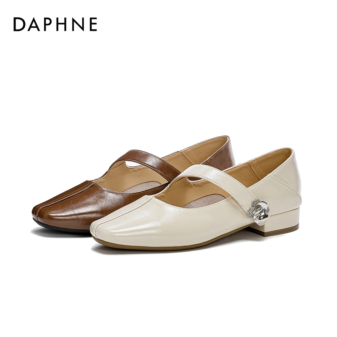 达芙妮女式夏季时尚休闲百搭软底舒适法式仙女英伦风圆头单鞋