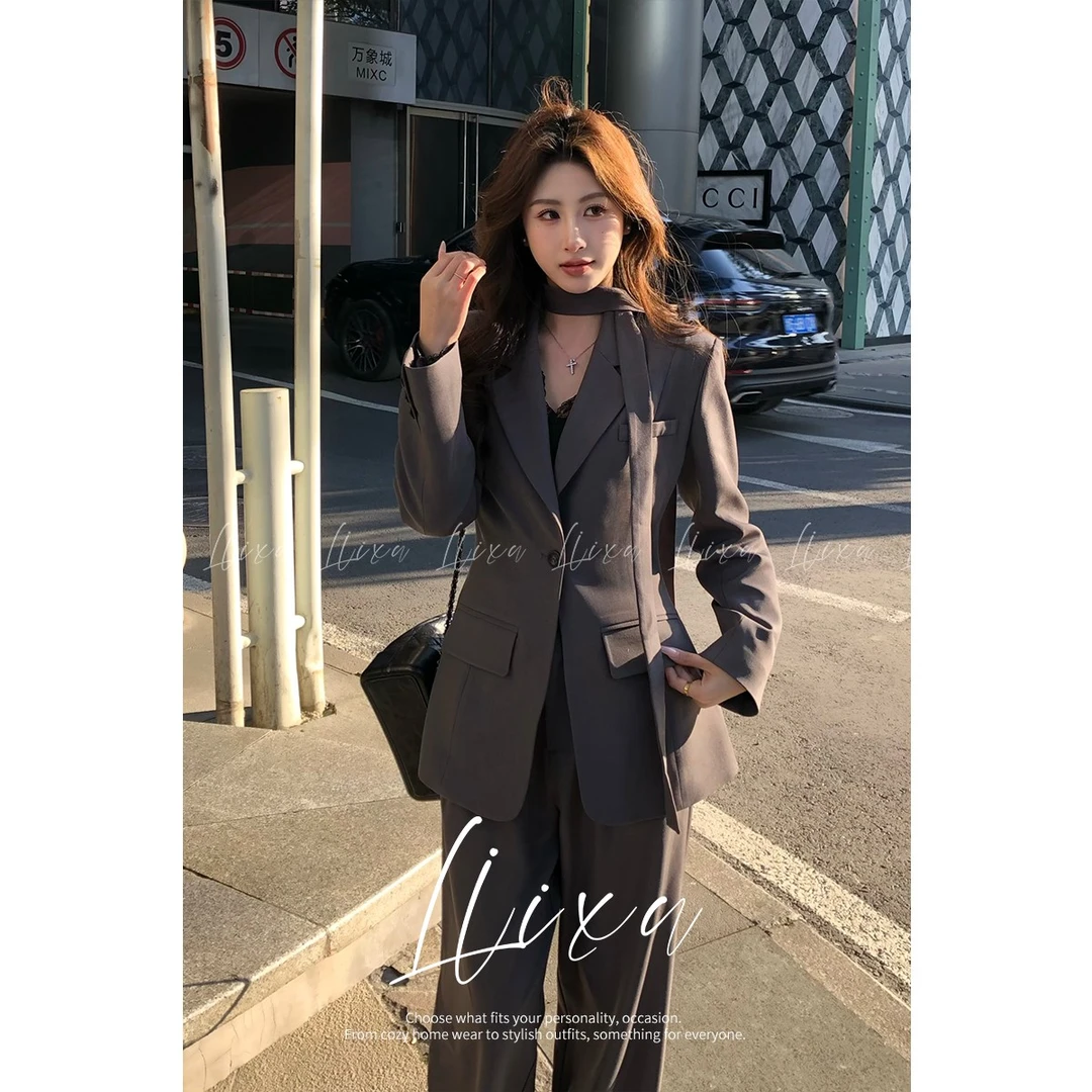 【肖肖】Liixu2025春新款百搭廓形收腰显瘦西装套装三件套L51TZ016