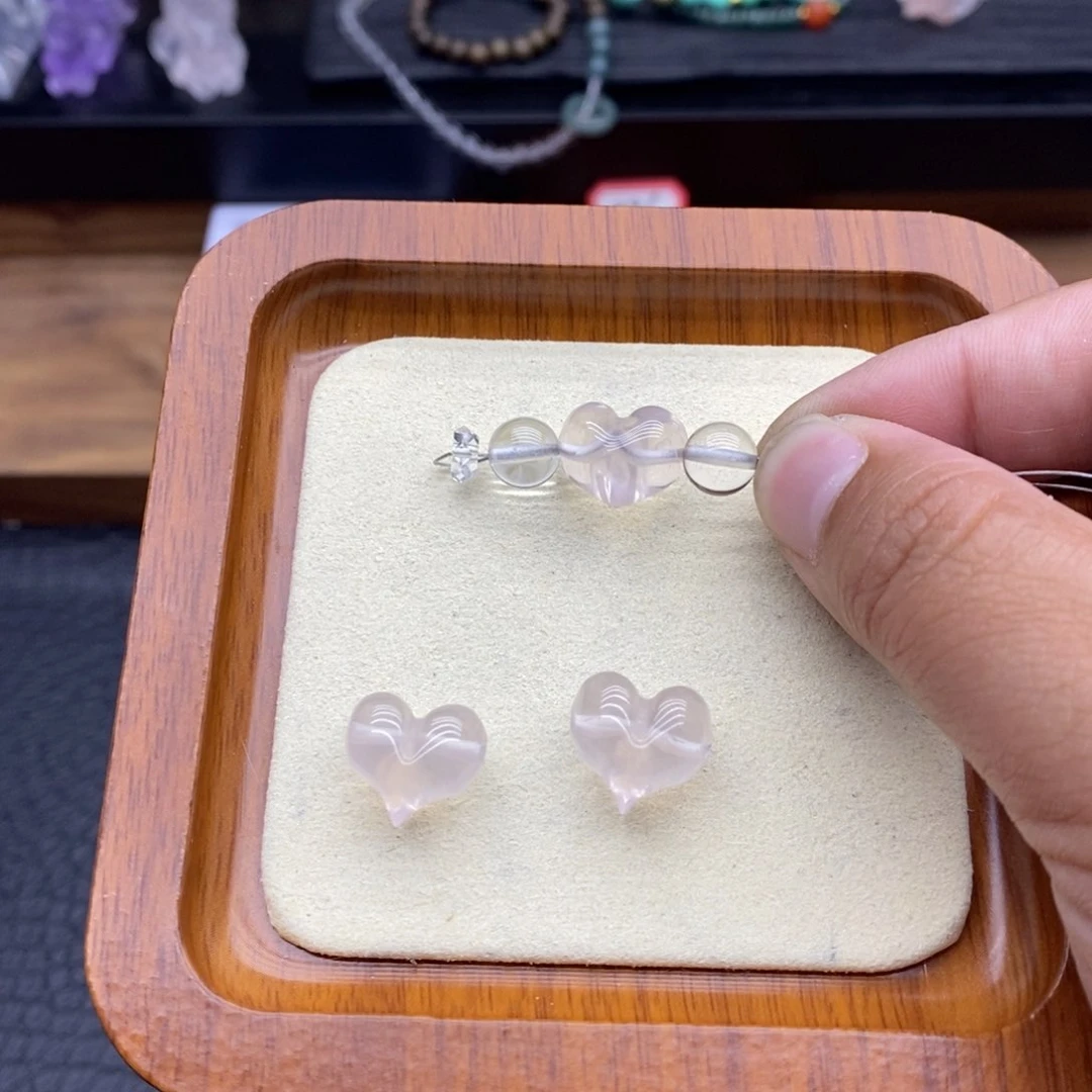 水晶珠宝半成品未镶嵌粉水晶桃心卡12