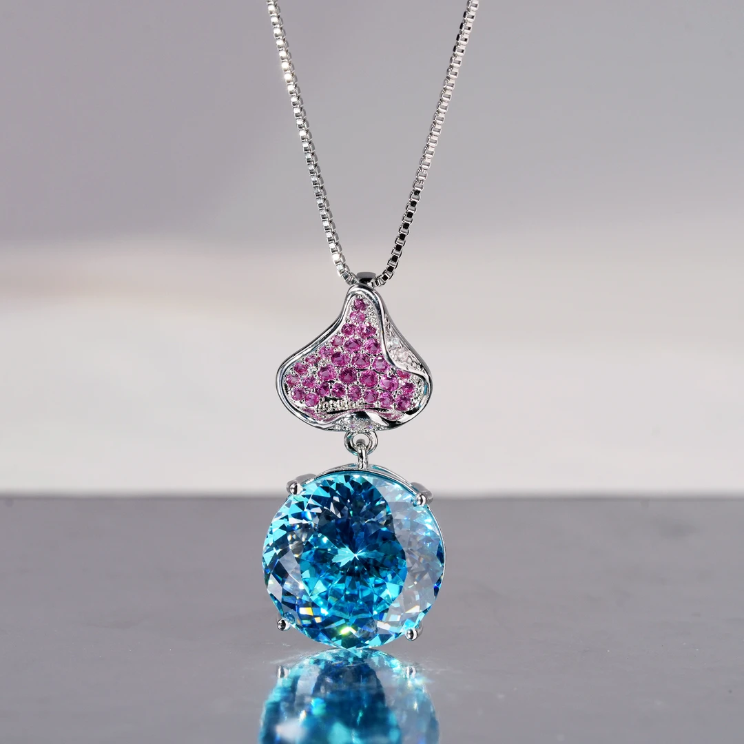 铜合金合成锆石项链 蓝色女波西米亚风时尚经典项链锁骨链-7272-2