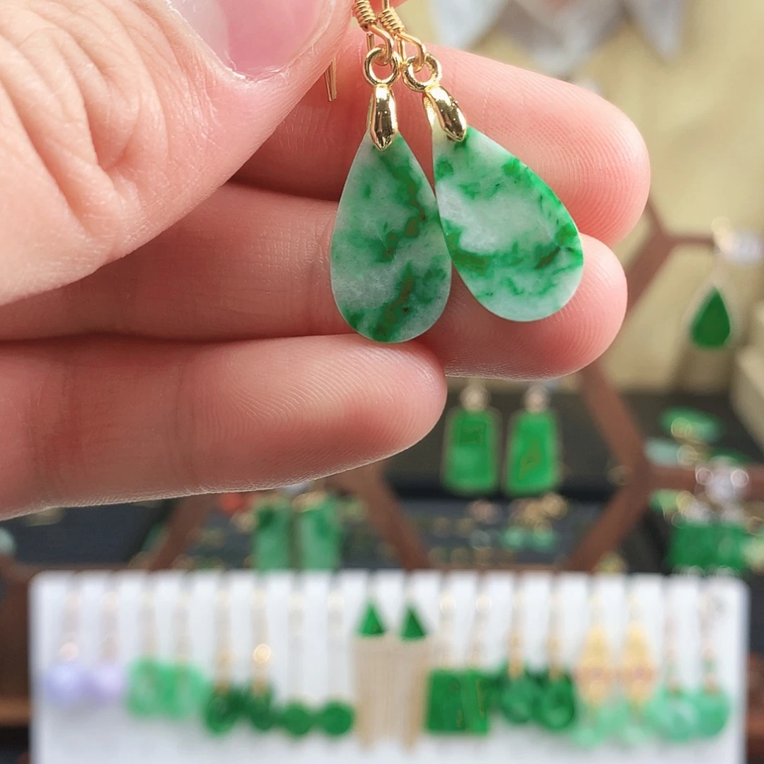 翡翠耳饰银S925镶嵌耳饰