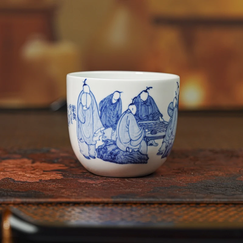 【小乔赏瓷】古聿青花无相人物大直筒杯对弈guyu715