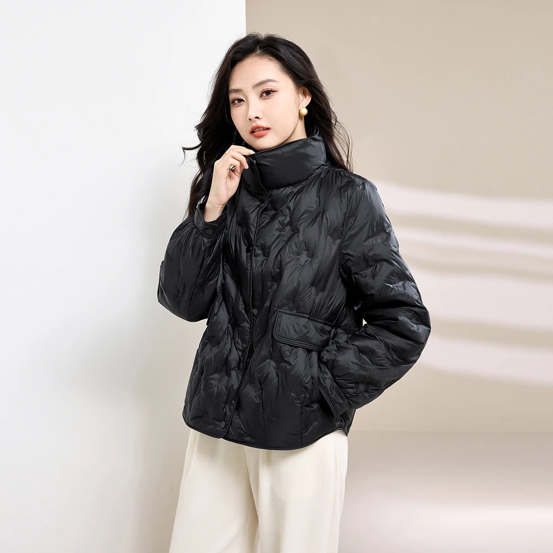 高级感小香风羽绒服女冬季时尚绗线保暖气质休闲立领白鸭绒上衣潮