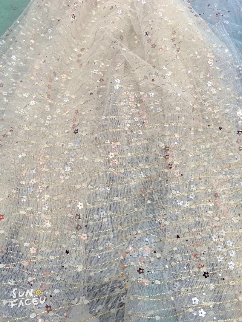 金色幻彩星星烫银烫金网纱面料可做童装头饰及舞台服装布料