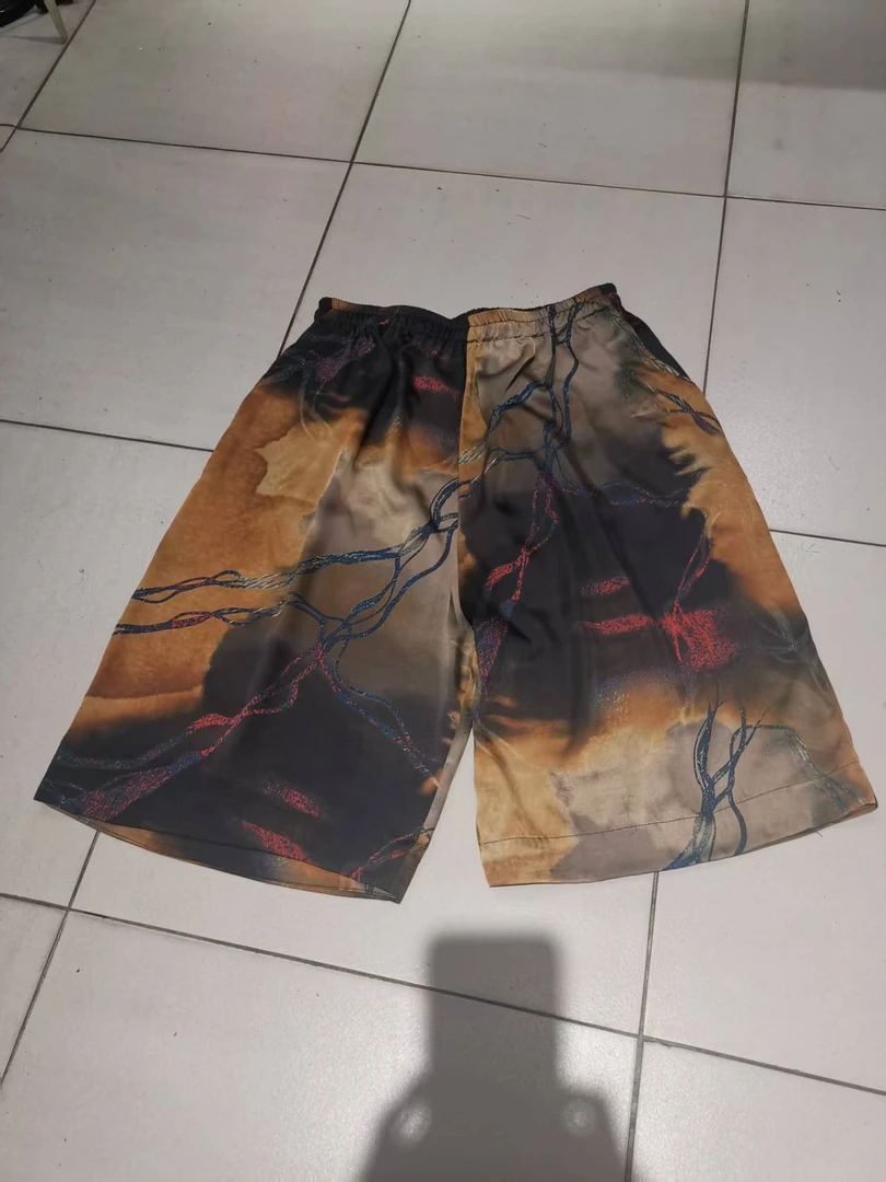 大码女装真丝缎休闲花裤子，裤长75。