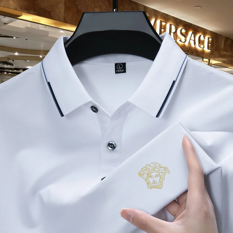 【港口尾货·限购2单】意大利轻奢时尚中年男士桑蚕丝POLO衫短袖T恤