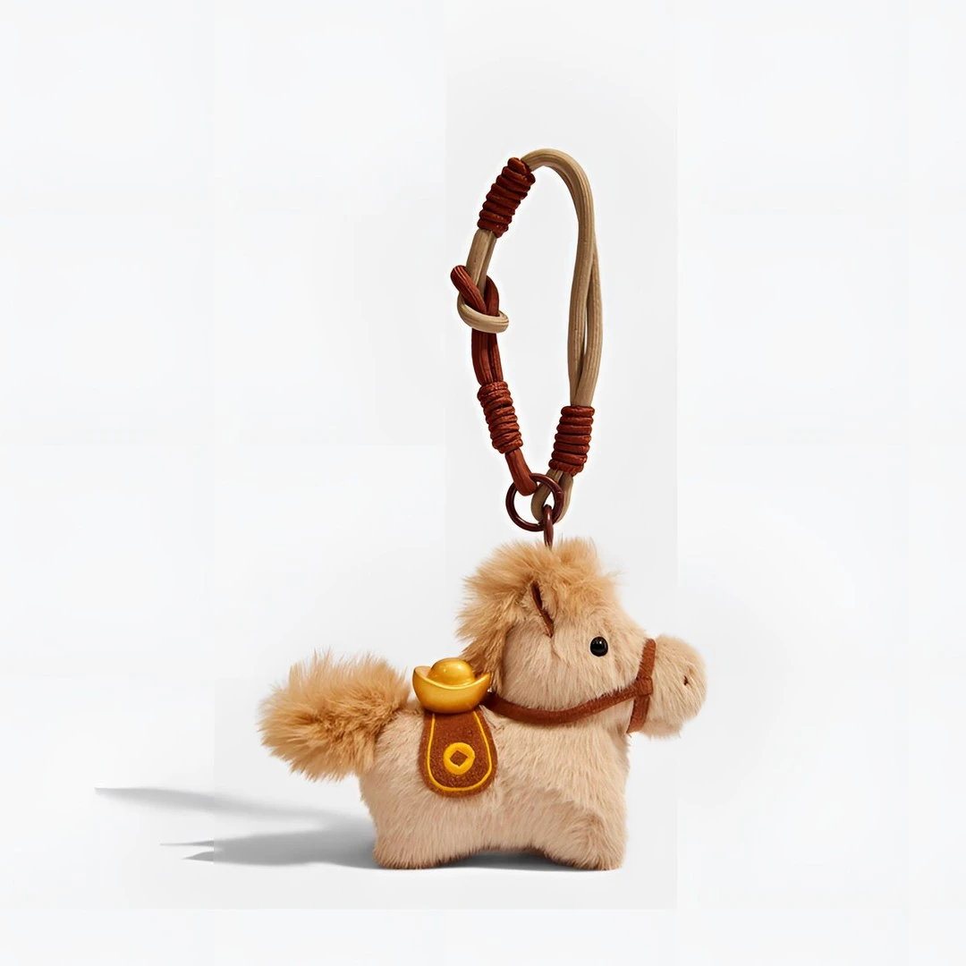 创意可爱卡通毛绒马上来财钥匙扣包包挂件书包背包挂饰情侣礼物女
