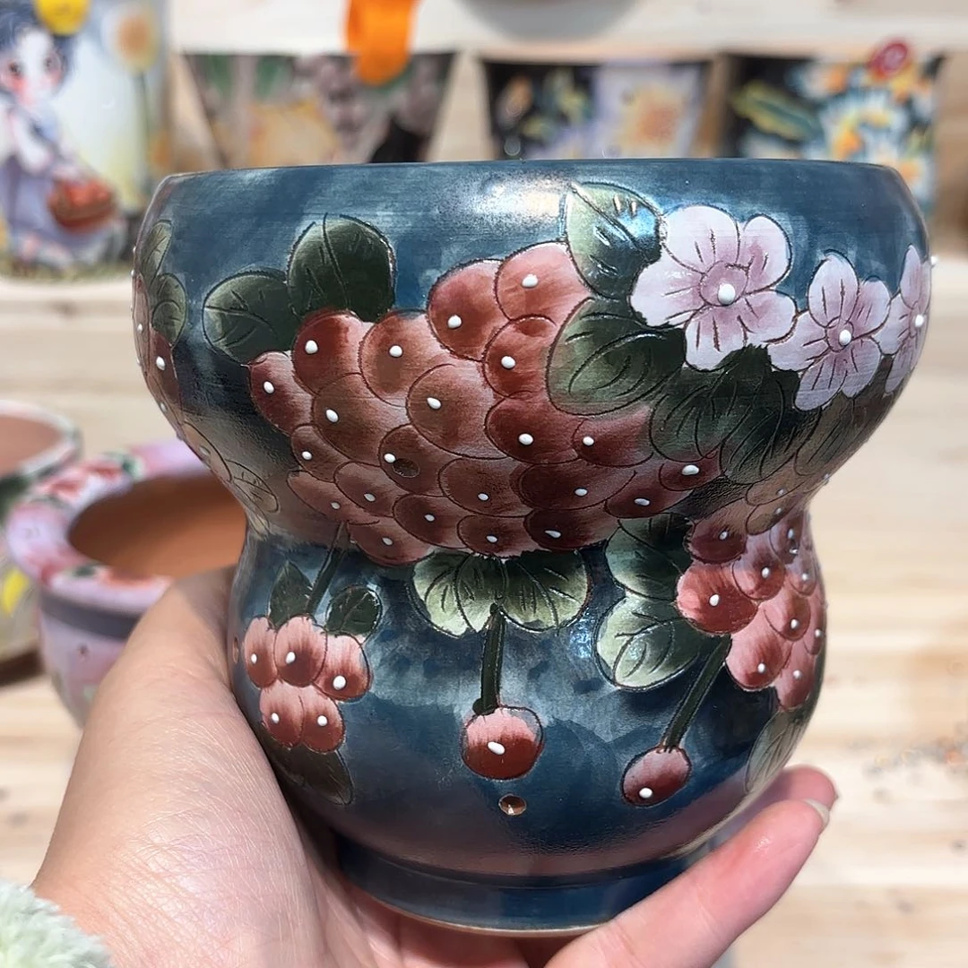 紫砂花盆粉*嘟手工花盆默认微瑕