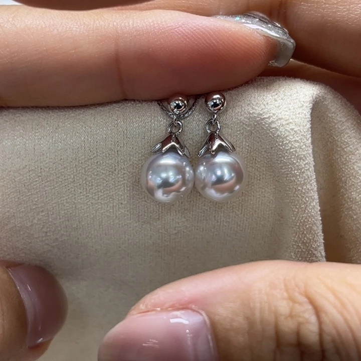 银S925镶嵌耳饰海水珍珠8.mm100号