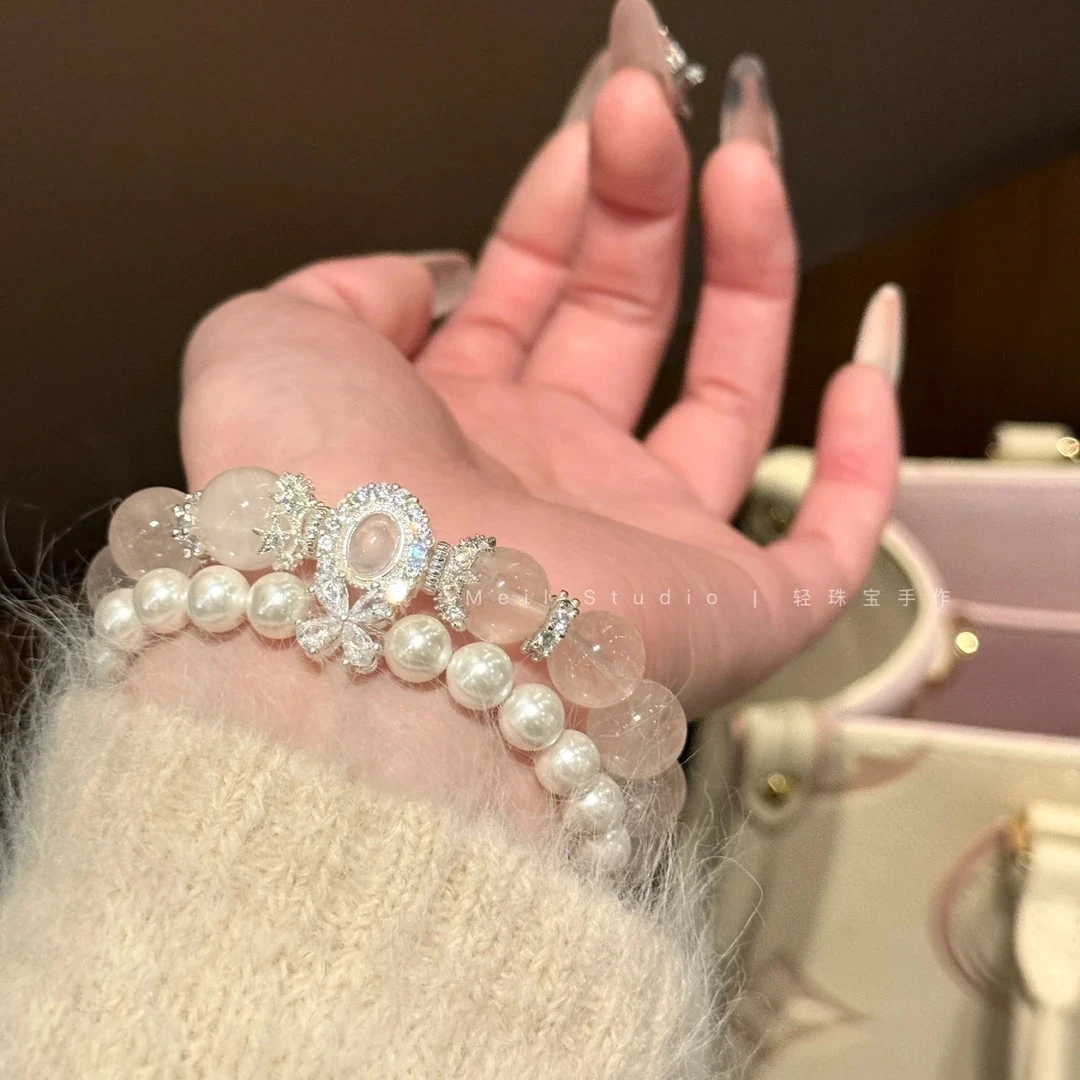 直播间专属 10mm粉水+6mm珍珠双圈水晶手链/手串-135